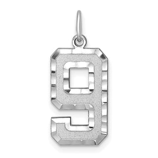 14k White Gold Casted Large Diamond-Cut Number 9 Pendant