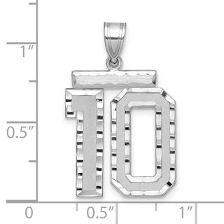 14k White Gold Large Diamond-Cut Number 10 Pendant