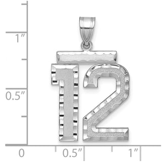 14k White Gold Large Diamond-Cut Number 12 Pendant