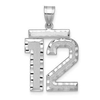 14k White Gold Large Diamond-Cut Number 12 Pendant