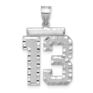 14k White Gold Large Diamond-Cut Number 13 Pendant