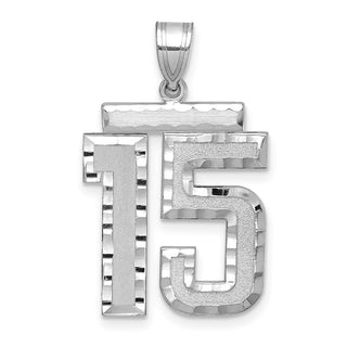 14k White Gold Large Diamond-Cut Number 15 Pendant