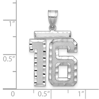 14k White Gold Large Diamond-Cut Number 16 Pendant