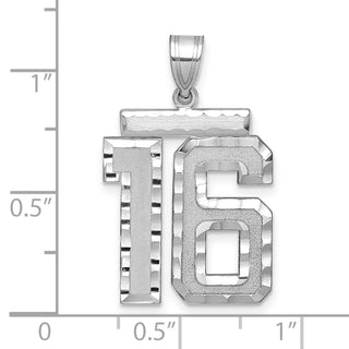 14k White Gold Large Diamond-Cut Number 16 Pendant