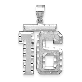 14k White Gold Large Diamond-Cut Number 16 Pendant