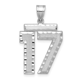 14k White Gold Large Diamond-Cut Number 17 Pendant