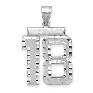 14k White Gold Large Diamond-Cut Number 18 Pendant