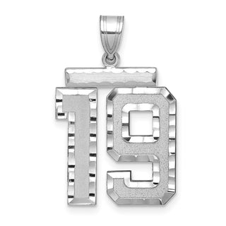 14k White Gold Large Diamond-Cut Number 19 Pendant