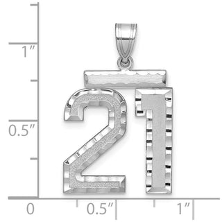 14k White Gold Large Diamond-Cut Number 21 Pendant