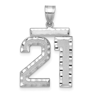 14k White Gold Large Diamond-Cut Number 21 Pendant