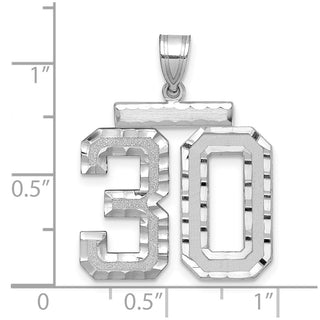 14k White Gold Large Diamond-Cut Number 30 Pendant
