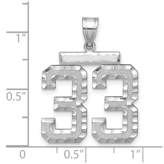 14k White Gold Large Diamond-Cut Number 33 Pendant