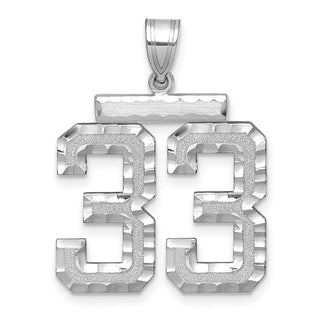 14k White Gold Large Diamond-Cut Number 33 Pendant