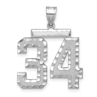14k White Gold Large Diamond-Cut Number 34 Pendant