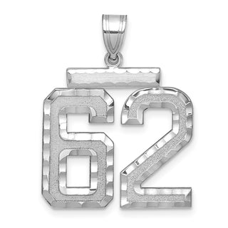 14k White Gold Large Diamond-Cut Number 62 Charm