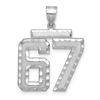 14k White Gold Large Diamond-Cut Number 67 Pendant