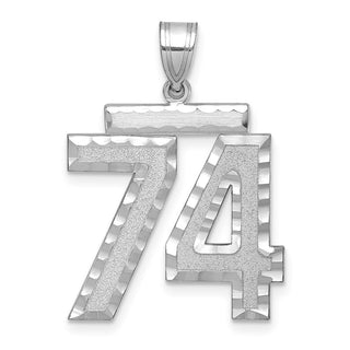14k White Gold Large Diamond-Cut Number 74 Pendant
