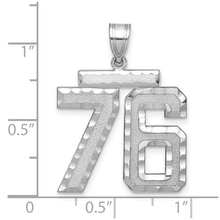 14k White Gold Large Diamond-Cut Number 76 Pendant