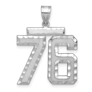 14k White Gold Large Diamond-Cut Number 76 Pendant