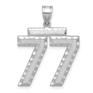 14k White Gold Large Diamond-Cut Number 77 Pendant