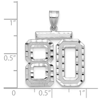 14k White Gold Large Diamond-Cut Number 80 Pendant
