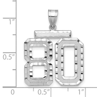 14k White Gold Large Diamond-Cut Number 80 Pendant