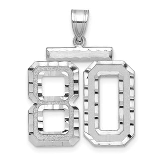 14k White Gold Large Diamond-Cut Number 80 Pendant