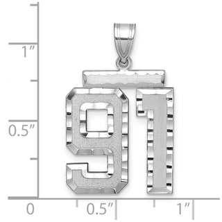 14k White Gold Large Diamond-Cut Number 91 Pendant