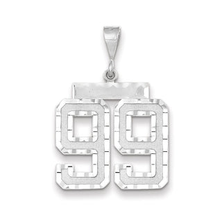 14k White Gold Large Diamond-Cut Number 99 Pendant