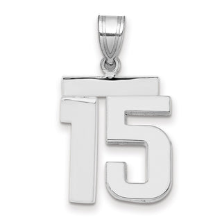 14k White Gold Medium Polished Number 15 Pendant