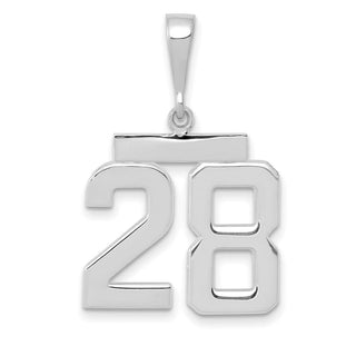 14k White Gold Medium Polished Number 28 Pendant