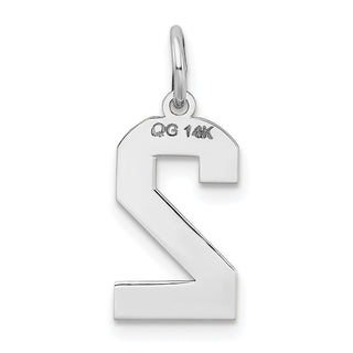 14K White Gold Medium Satin Number 2 Charm