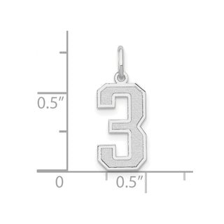 14K White Gold Medium Satin Number 3 Charm