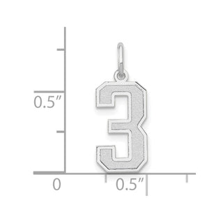 14K White Gold Medium Satin Number 3 Charm