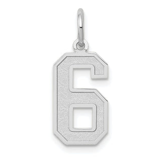 14K White Gold Medium Satin Number 6 Charm