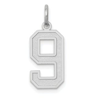 14K White Gold Medium Satin Number 9 Charm