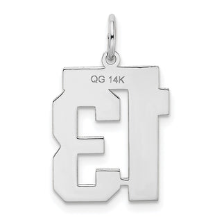 14k White Gold Medium Satin Number 13 Charm