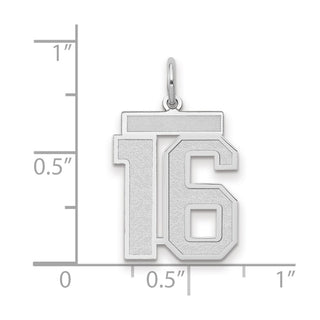 14k White Gold Medium Satin Number 16 Charm
