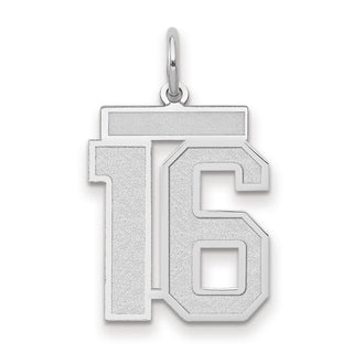14k White Gold Medium Satin Number 16 Charm