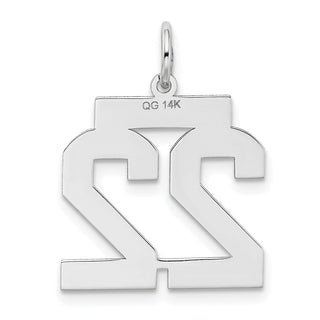 14k White Gold Medium Satin Number 22 Charm