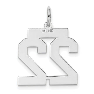 14k White Gold Medium Satin Number 22 Charm