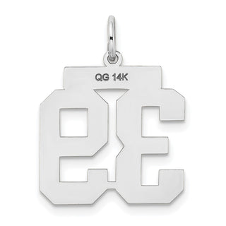 14k White Gold Medium Satin Number 39 Charm
