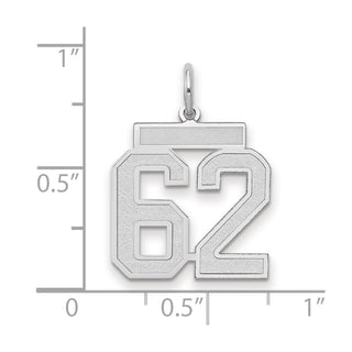14k White Gold Medium Satin Number 62 Charm