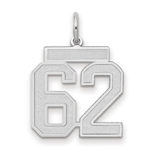 14k White Gold Medium Satin Number 62 Charm