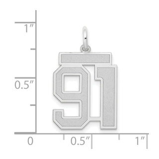 14k White Gold Medium Satin Number 91 Charm