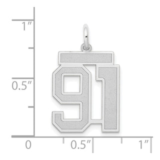 14k White Gold Medium Satin Number 91 Charm
