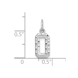 14k White Gold Casted Small Diamond-Cut Number 0 Charm