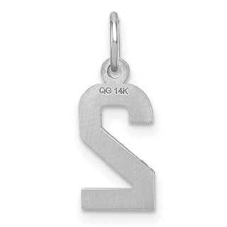 14k White Gold Casted Small Diamond-Cut Number 2 Charm