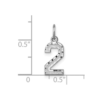 14k White Gold Casted Small Diamond-Cut Number 2 Charm