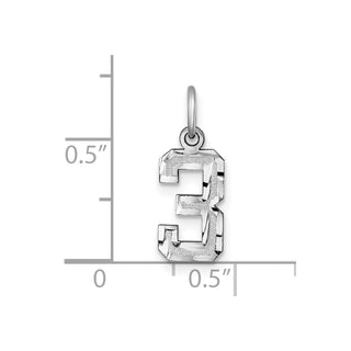 14k White Gold Casted Small Diamond-Cut Number 3 Charm
